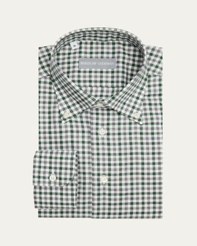 Bergdorf Goodman Men's Cotton Graph Check Button-collar Sport Shirt In Gray