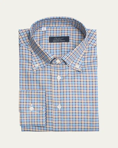 Bergdorf Goodman Men's Cotton Graph Check Sport Shirt In Blue Nvy Tan