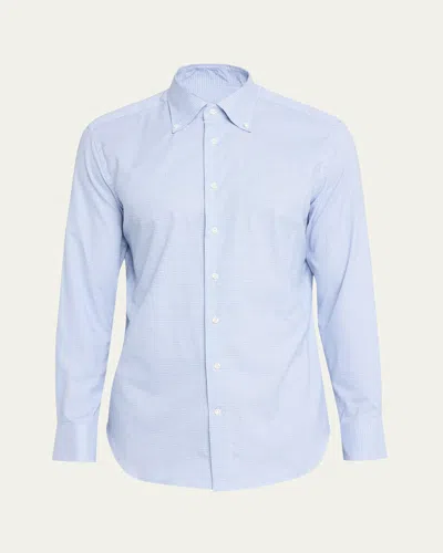 Bergdorf Goodman Men's Cotton Micro-check Button-collar Sport Shirt In Blue