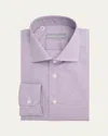 Bergdorf Goodman Men's Cotton Micro-check Spread Collar Dress Shirt In Purple