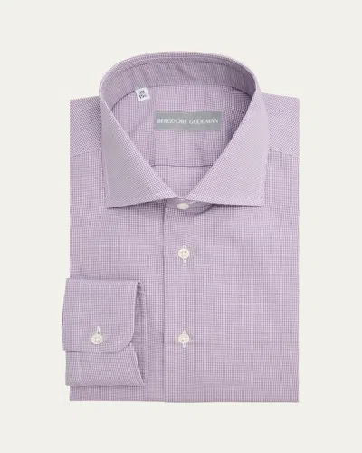 Bergdorf Goodman Men's Cotton Micro-check Spread Collar Dress Shirt In Purple