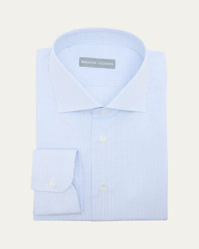 Bergdorf Goodman Men's Cotton Micro-check Spread-collar Dress Shirt In Blue