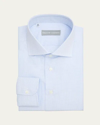 Bergdorf Goodman Men's Cotton Micro-check Spread Collar Dress Shirt In Blue
