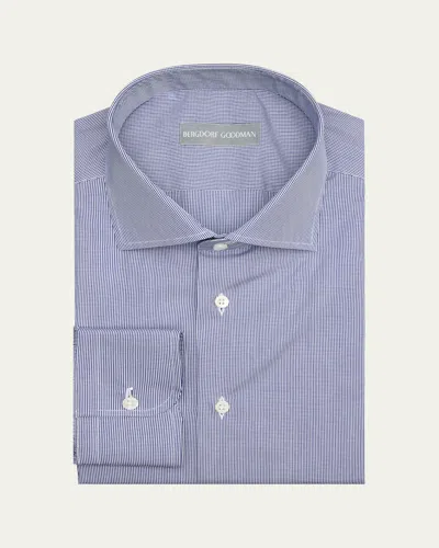 Bergdorf Goodman Men's Cotton Micro-check Spread Collar Dress Shirt In Blue