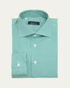 Bergdorf Goodman Men's Cotton Micro-gingham Dress Shirt In Teal