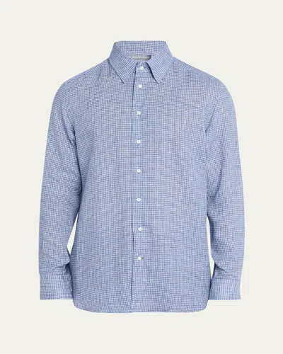 Bergdorf Goodman Men's Cotton Micro-check Point Collar Dress Shirt In Blue