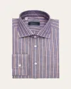Bergdorf Goodman Men's Cotton Multi-stripe Dress Shirt In Navy Orange