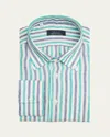 Bergdorf Goodman Men's Cotton Multi-stripe Sport Shirt In Wht Nvy Grn