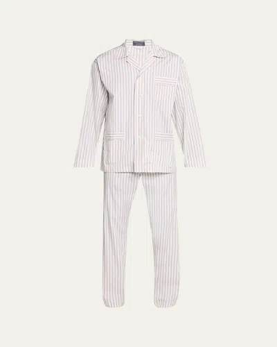 Bergdorf Goodman Men's Cotton Pinstripe Long Pajama Set In Transparent