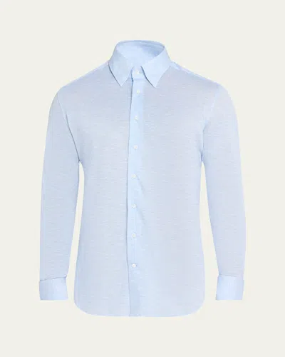 Bergdorf Goodman Men's Cotton Pique Jersey Dress Shirt In Blue