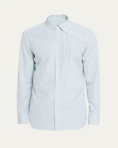 Bergdorf Goodman Men's Cotton Tattersall Check Button-collar Sport Shirt In Blue