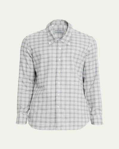 Bergdorf Goodman Men's Cotton-cashmere Plaid Classic Fit Button-down Shirt In Grey Green