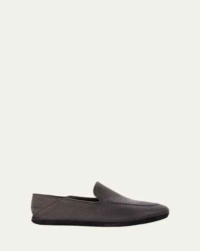Bergdorf Goodman Men's Deerskin Leather Home Slippers In Black