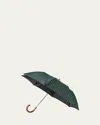 Bergdorf Goodman Men's Even-stripe Folding Umbrella W/ Chestnut Handle In Green Navy
