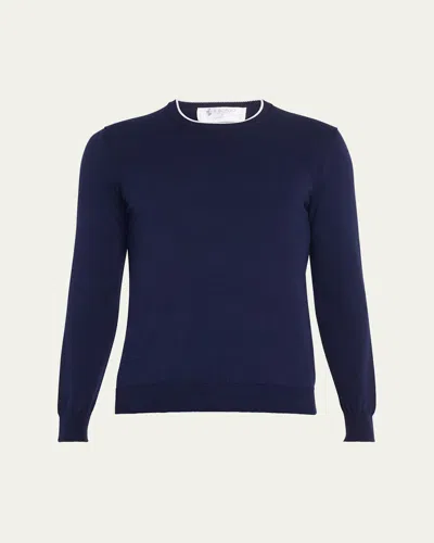 Bergdorf Goodman Men's Giza Cotton Crewneck Sweater In Blue