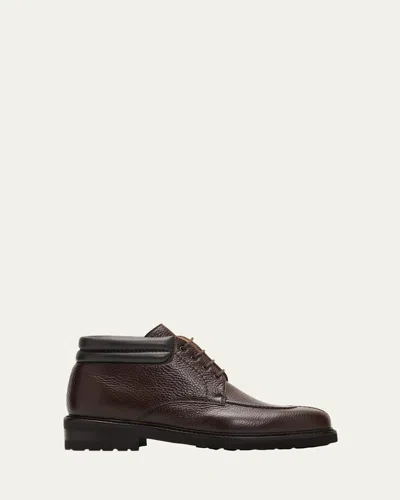 Bergdorf Goodman Men's Grained Leather Napa-collar Ankle Boots In Brown