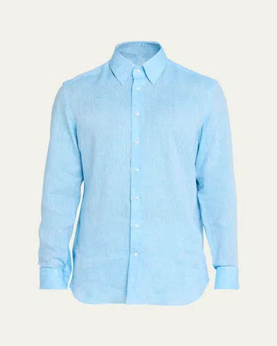 Bergdorf Goodman Men's Heathered Cotton Button-down Shirt In Blue