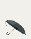 Bergdorf Goodman Men's Herringbone Folding Umbrella W/ Maple Handle In Green
