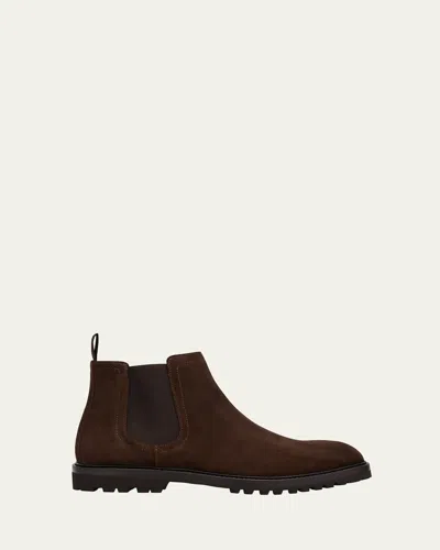 Bergdorf Goodman Men's Oiled Suede Lug Sole Chelsea Boots In Dark Brown