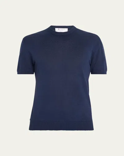Bergdorf Goodman Men's Knit Crewneck Linen-cotton Sweater Shirt In Blue