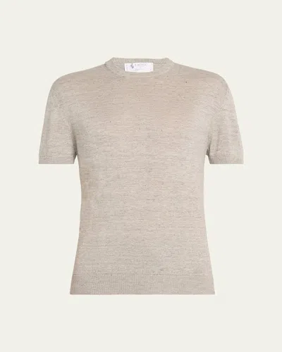 Bergdorf Goodman Men's Knit Crewneck Linen-cotton Sweater Shirt In Grey