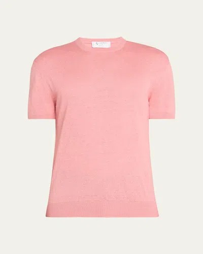 Bergdorf Goodman Men's Knit Crewneck Linen-cotton Sweater Shirt In Pink