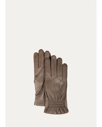 Bergdorf Goodman Men's Leather & Cashmere Gloves In Transparent
