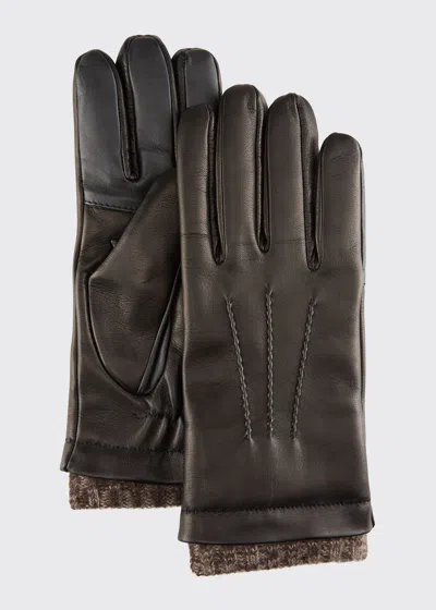 Bergdorf Goodman Men's Leather Gloves W/ Knit Lining In Black