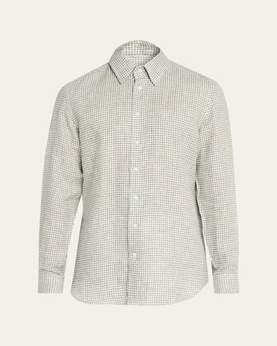 Bergdorf Goodman Men's Linen Gingham Check Sport Shirt In Gray