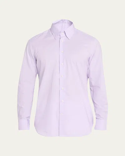 Bergdorf Goodman Men's Micro Check Cotton Shirt In Purple