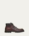 Bergdorf Goodman Men's Moc-toe Grained Leather Lace-up Boots In Brown