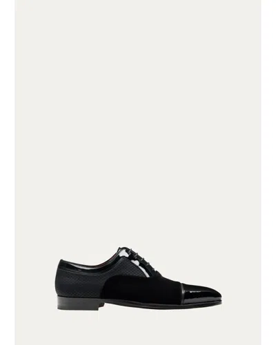 Bergdorf Goodman Men's Obsidian Suede & Patent Leather Cap-toe Oxfords In Black