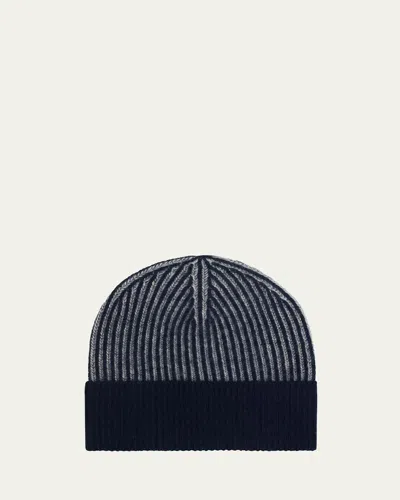 Bergdorf Goodman Men's Rib-knit Cashmere Beanie Hat In Blue