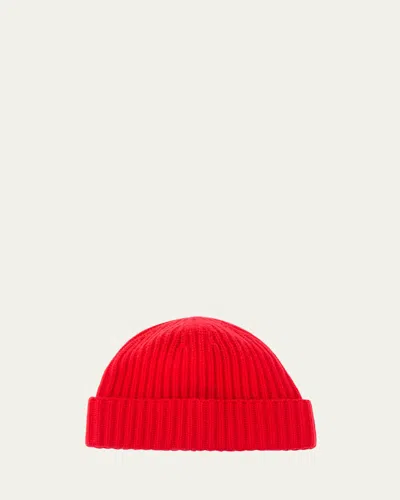 Bergdorf Goodman Men's Rib-knit Cashmere Beanie Hat In Red
