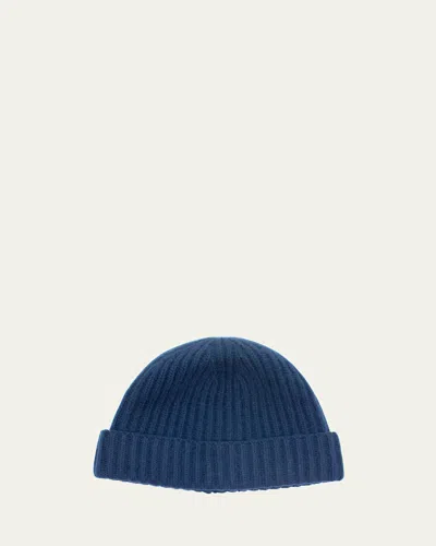 Bergdorf Goodman Men's Rib-knit Cashmere Beanie Hat In Uniform Navy
