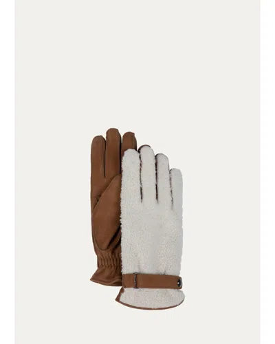 Bergdorf Goodman Men's Shearling And Nubuck Gloves In Multi