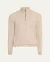 Bergdorf Goodman Men's Solid Cashmere Quarter-zip Sweater In Medium Beige