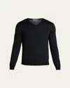 Bergdorf Goodman Men's Solid Cashmere V-neck Sweater In Black
