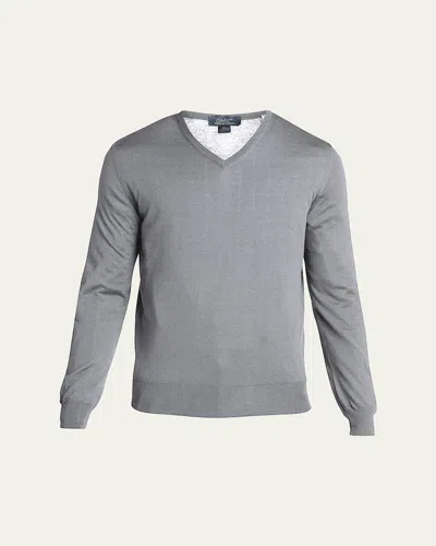 Bergdorf Goodman Men's Solid Cashmere V-neck Sweater In Gray