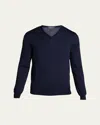 Bergdorf Goodman Men's Solid Cashmere V-neck Sweater In Navy