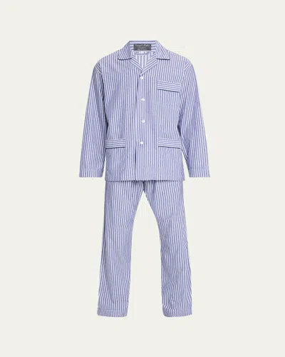 Bergdorf Goodman Men's Striped Cotton Pajama Shirt In Blue
