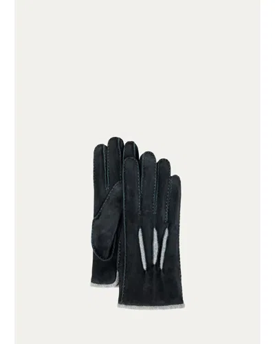 Bergdorf Goodman Men's Suede & Cashmere Gloves In Black