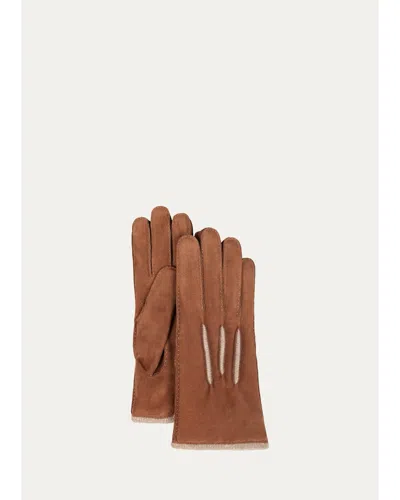 Bergdorf Goodman Men's Suede & Cashmere Gloves In Pink
