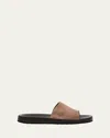 Bergdorf Goodman Men's Suede And Deerskin Slide Sandals In Beige/brown