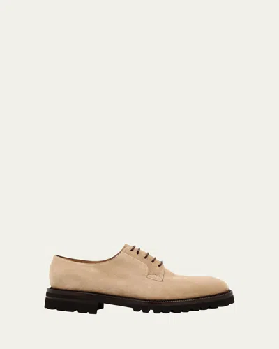 Bergdorf Goodman Men's Suede Lug-sole Derby Shoes In Neutral