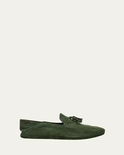 Bergdorf Goodman Men's Suede Tassel Home Slippers In Loden