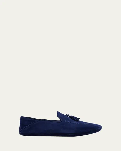 Bergdorf Goodman Men's Suede Tassel Home Slippers In Sky