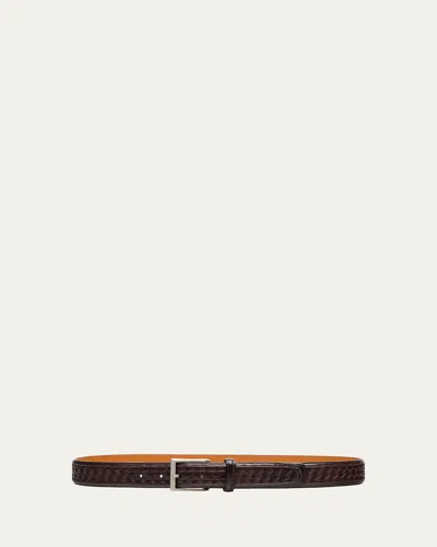 Bergdorf Goodman Men's Tela Woven Suede And Leather Belt In Brown