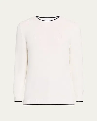Bergdorf Goodman Men's Tipped Silk-cotton Rib Sweater In White