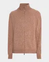Bergdorf Goodman Men's Tricolor Marled Full Zip Sweater In Neutral